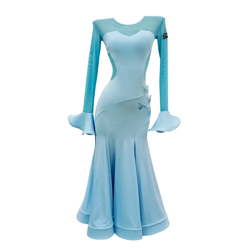 

2021 New Ballroom Dance Dress For Women Fairy Blue Waltz Performance Costume Modern Prom Wear Ballroom Competition Dresses