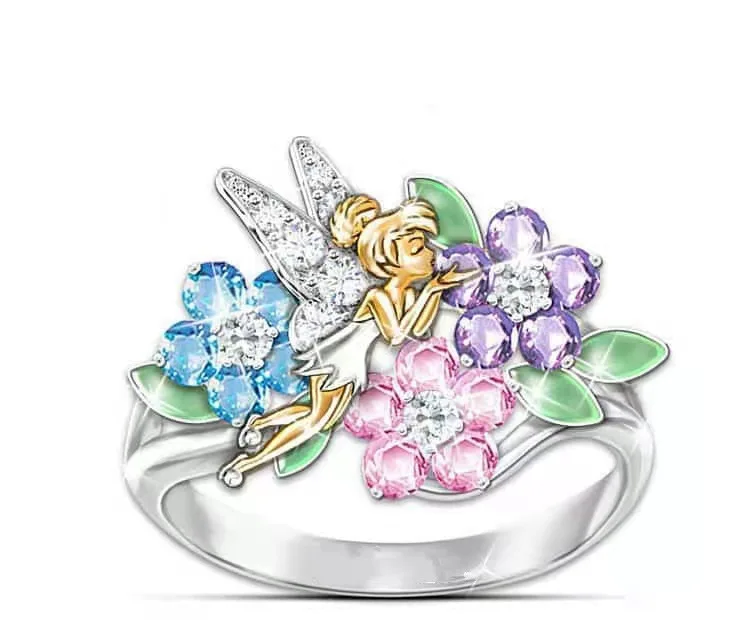 

Epoxy New Fashion Elf Angel Wings Zircon Ring European and American Female Creative Multicolored Ring