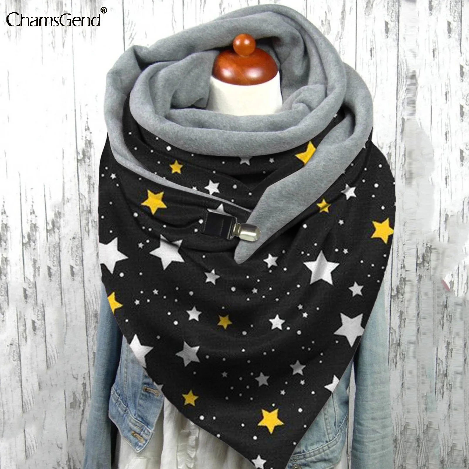 

Women Scarf Stars Printing Winter Warm Pashmina Neck Warmers Face Cover Wraps Neckerchief Women Scarves with Buckle