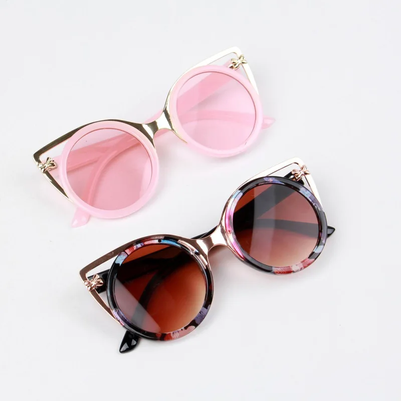 Детские солнцезащитные очки в стиле ретро с кошачьими ушками Винтажные круглые