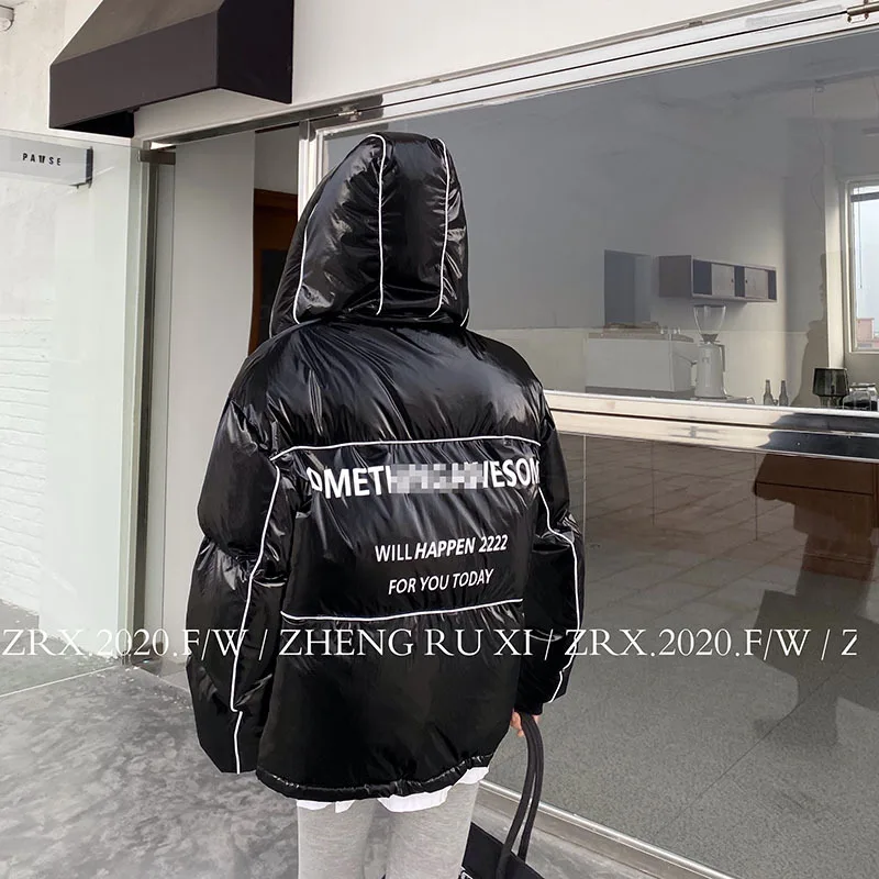 

thickening hooded cotton-padded jacket female south Korean winter 2020 letters printed bread cotton-padded clothes wet