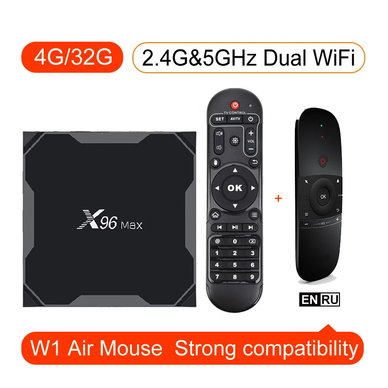 X96 MAX Android 9,0 tv box 4 Гб ram 64 Гб rom потоковый медиаплеер голосовой пульт дистанционного управления S905X2 2,4G 5,8G двойной WiFi 4K tv box - Цвет: 4G32G W1