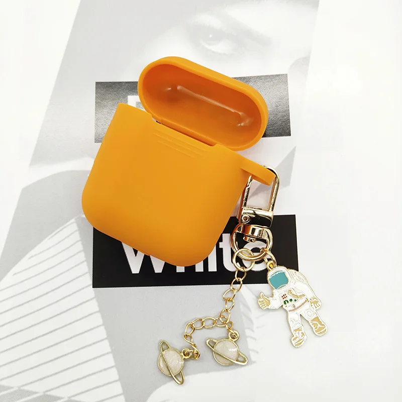 Dark Orange Роскошный силиконовый чехол с космическим космонавтом для Apple Airpods 1, 2, чехол для аксессуаров, защитный чехол, чехол для наушников, брелок - Цвет: Dark Orange
