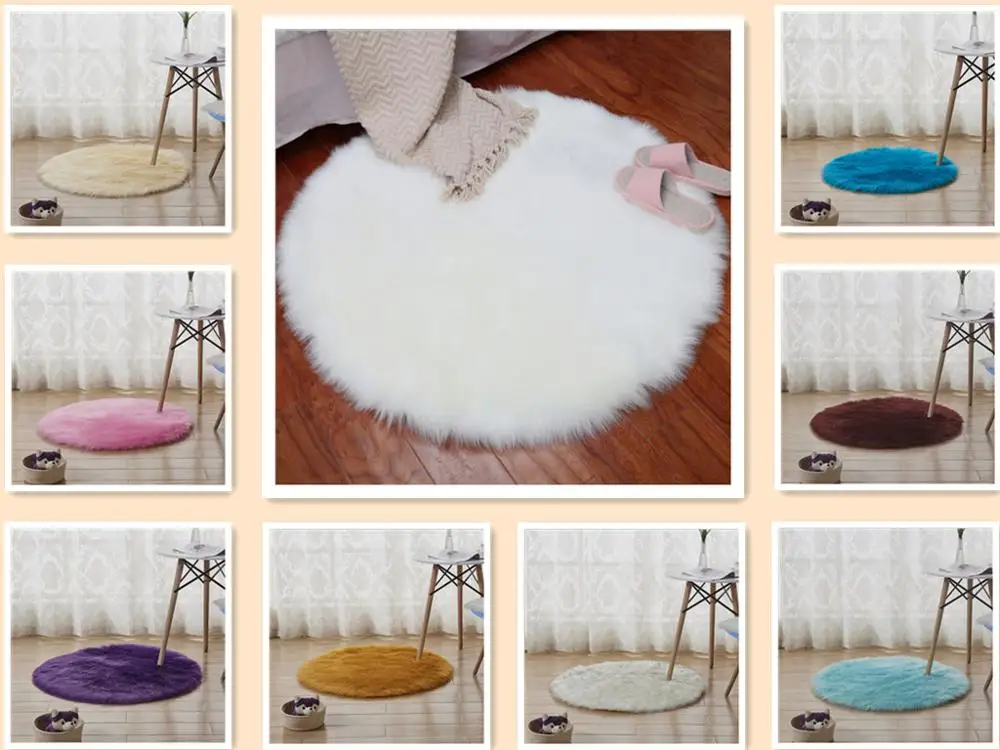Круглые мягкие Меховые коврики из искусственной овчины для спальни гостиной