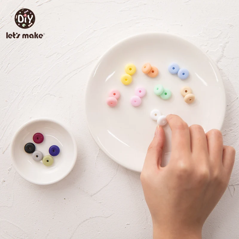 Let's Make 12mm Silicone Abacus Bead 20pc Children Handmade DIY Toy Food Grade Silicone Abacus Necklace Pearl Silicone Teething