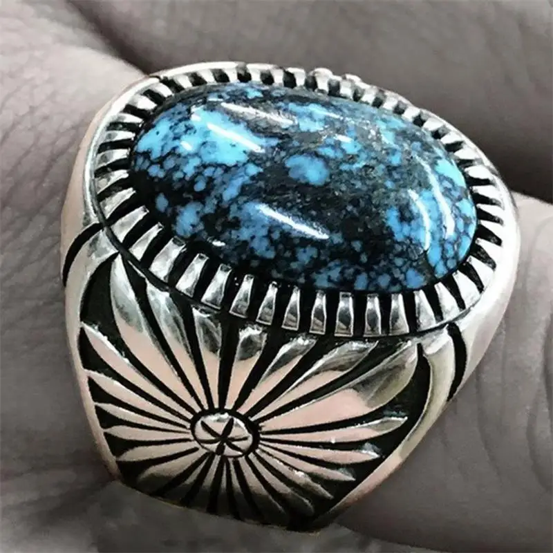 

Retro Pattern Turquoise Chrysanthemum Women's Ring Ethnic Style Women's Accessories Jewelry Party Gifts