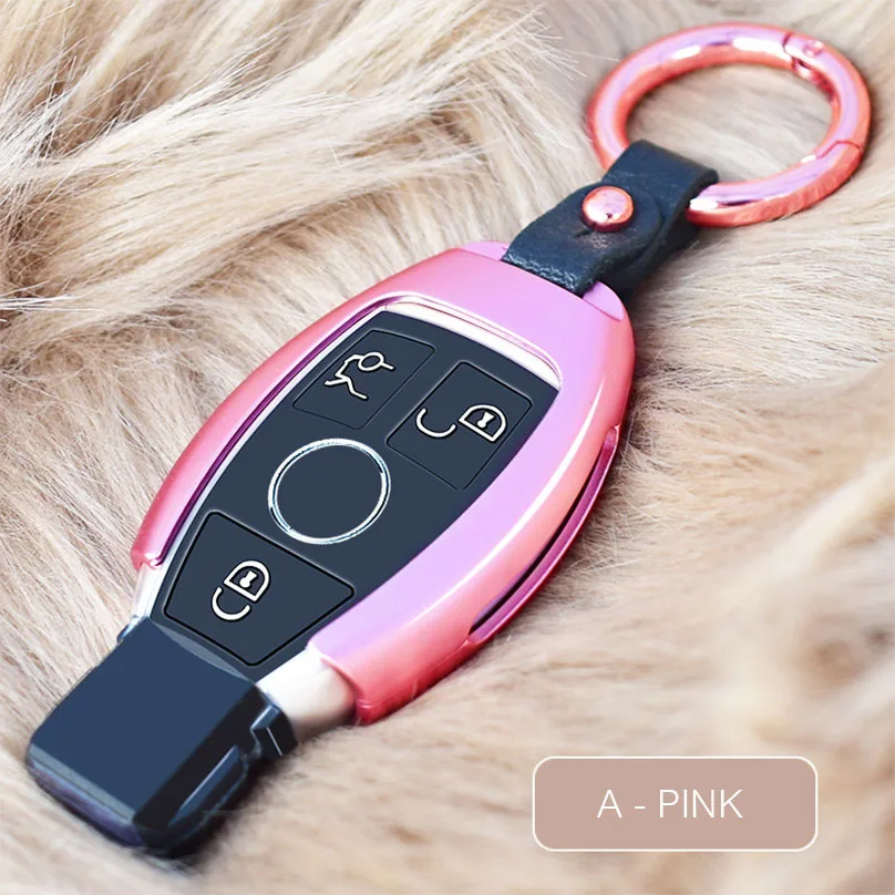 A - Pink Алюминиевый чехол для ключей, зеркальная крышка, брелок, корпус, держатель, брелок для Mercedes Benz A B R G Class GLK gla W204 W251 W463 W176 - Название цвета: A - Pink