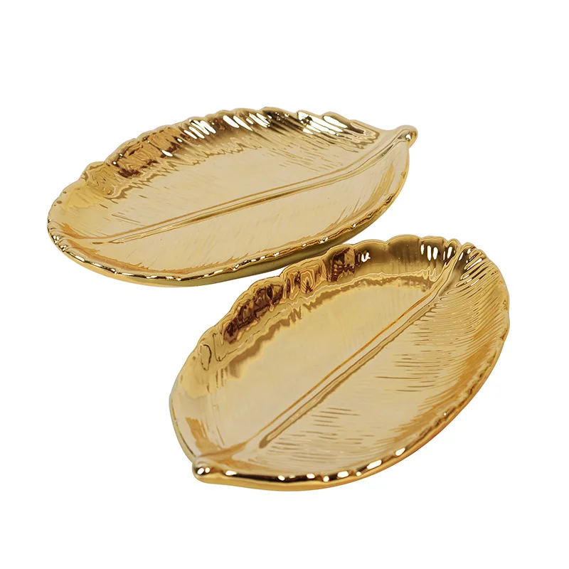 1pcs Northern European-Style INS Gold Leaves Ceramic Storage Tray Leaf Jewelry gan guo die Home Decoration | Дом и сад