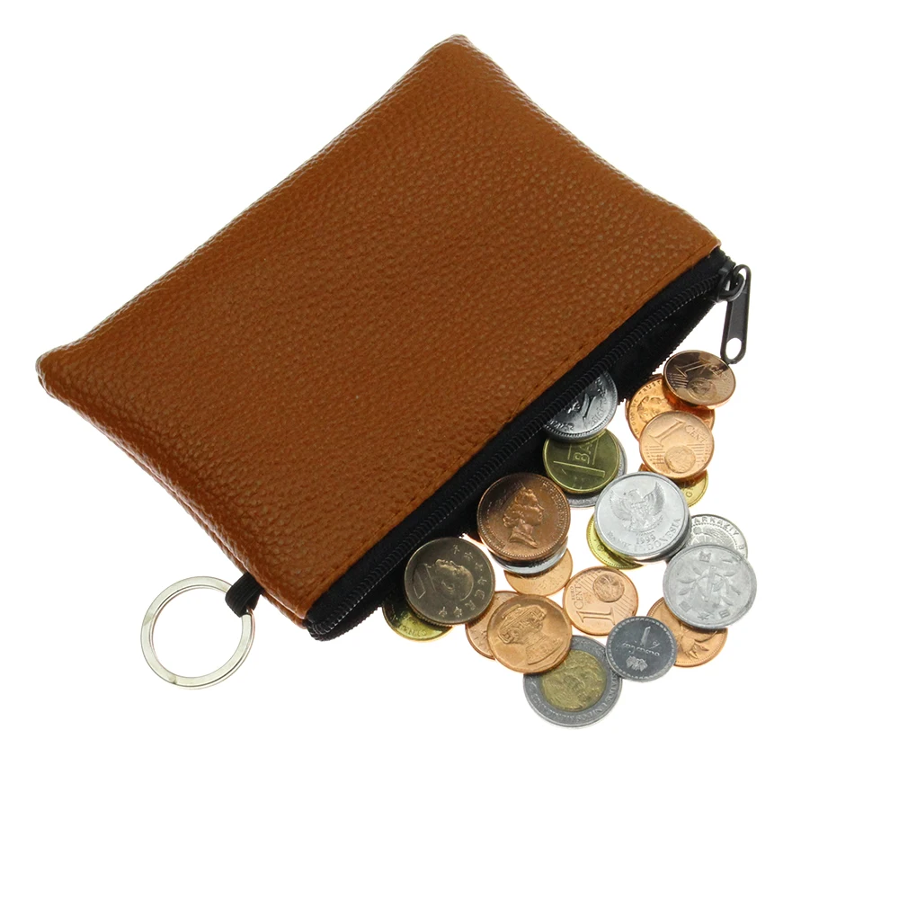 Women Men Mini Pouch Solid PU Leather Bag Small Zipper Coin Purse Card Holder Pocket Money Change Key Wallet with Ring Kids Gift | Багаж и