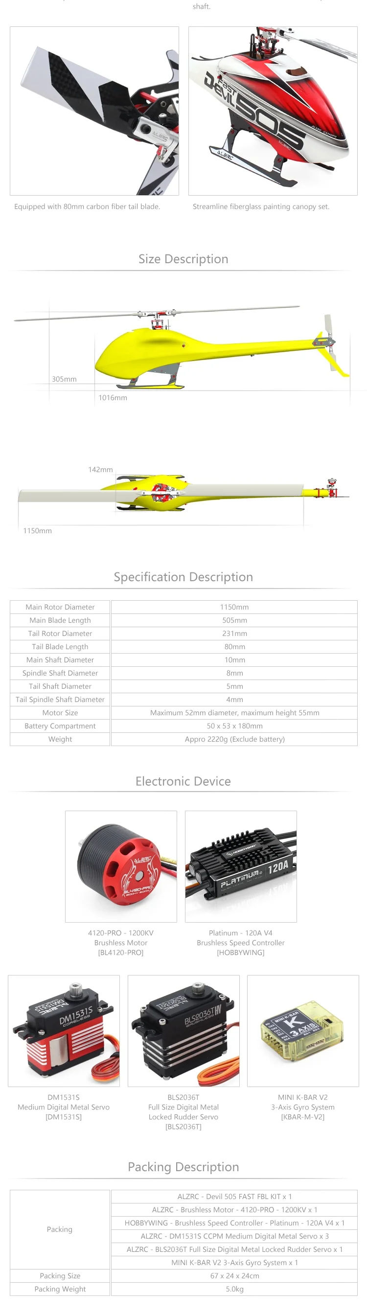 ALZRC Devil 505 Быстрый RC вертолет супер комбо с Pentium 120A V4 ESC в магазине
