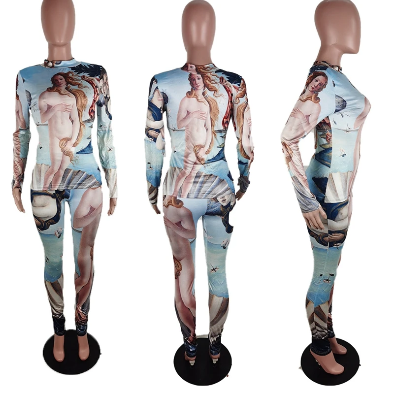 

ZKYZWX Lounge Wear Tie Dye Print O-neck Full Sleeve 2 Piece Set for Women Skinny Sweatsuit Fashion Joggers Fitness Matching Sets
