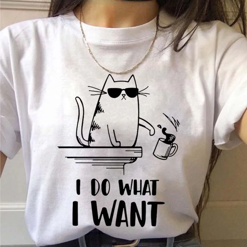 

WVIOCE Cat Funny Cartoon Kawaii Tshirt Women Aesthetic Grunge Graphic T-shirt Cute Anime Harajuku Tshirt Ullzang Summer Top