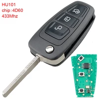 433mhz 3 buttons remote car key flip keyless entry fob 4d60 chip and hu101 blade for ford mondeo focus fiesta titanium 2011 2012