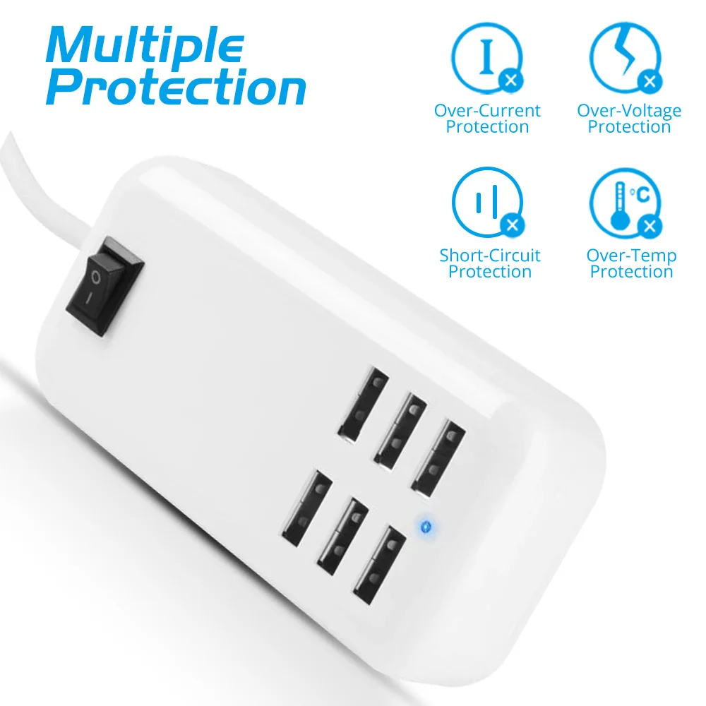 ANKNDO 6 портов USB зарядное устройство 5 В/3 А настенное розетка США ЕС штекер Адаптер