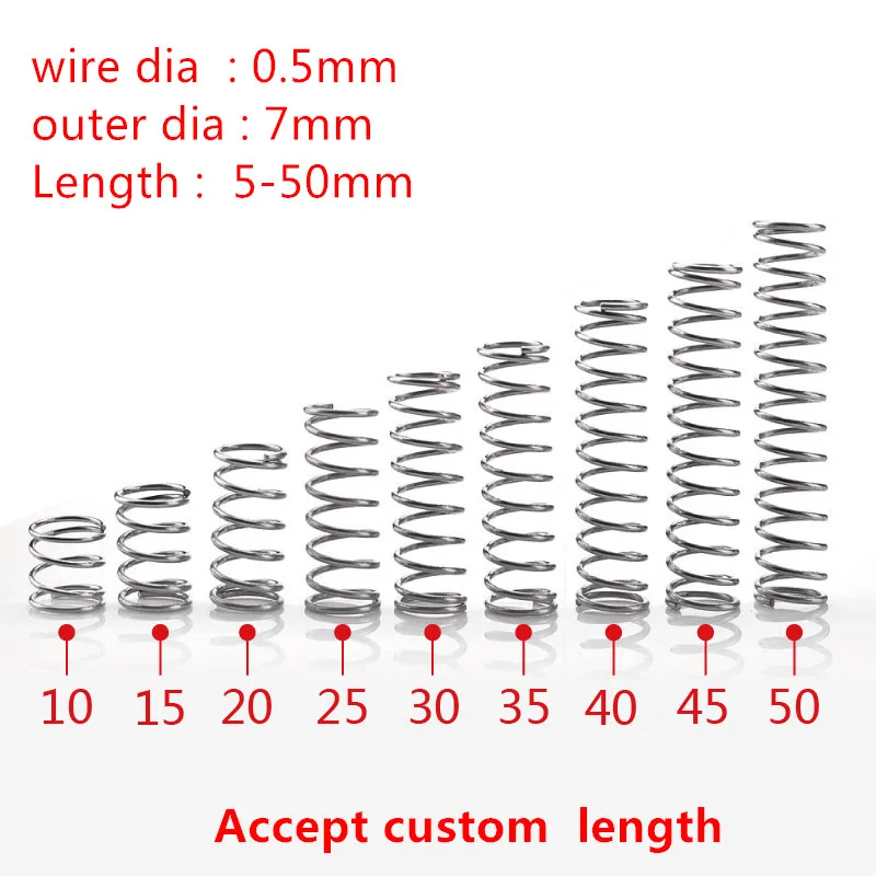 

20Pcs/lot 0.5mm 0.5x7mm Stainless Steel Compression Spring wire diameter 0.5mm outer diameter 7mm length 5-50mm