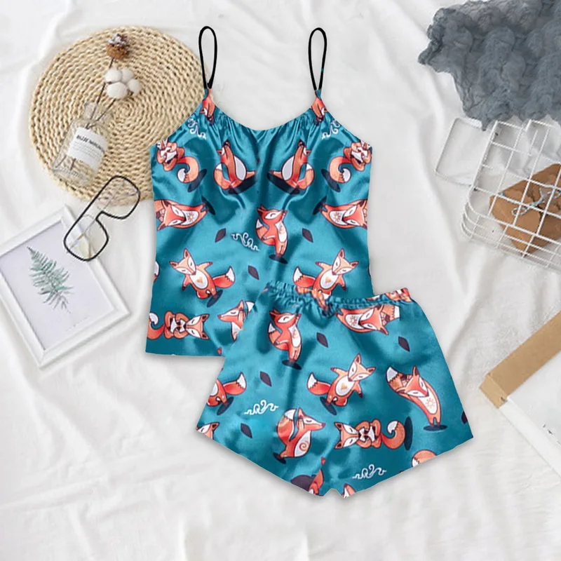 

2021 Fashion Women's Pajamas Printed Simple Summer Sleepwear Soft Casual Home Wear Shorts Set 2 Pieces Home Clothes Pyjamas Plus