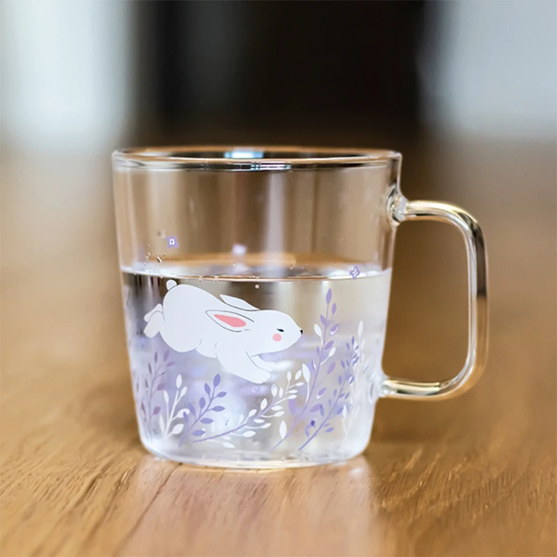 Милая стеклянная кружка с лавандой и кроликом красивая кофейная термостойкая