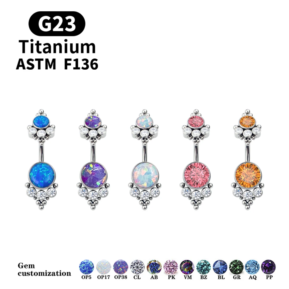 

Hot Selling Body Jewelry For Women Real G23 Titanium Opal Zircon Female Sexy Navel Piercing Belly Button Ring Christmas Gifts