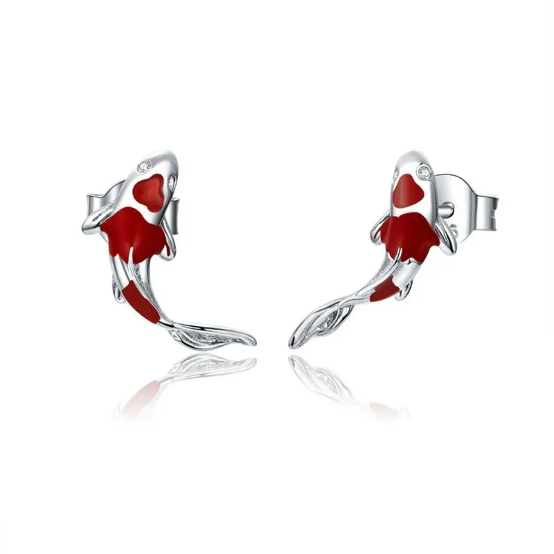 

Spring Koi Red Stud Earrings 925 Sterling Silver Fish Ear Studs Valentine's Day Jewellery Gift for Girls
