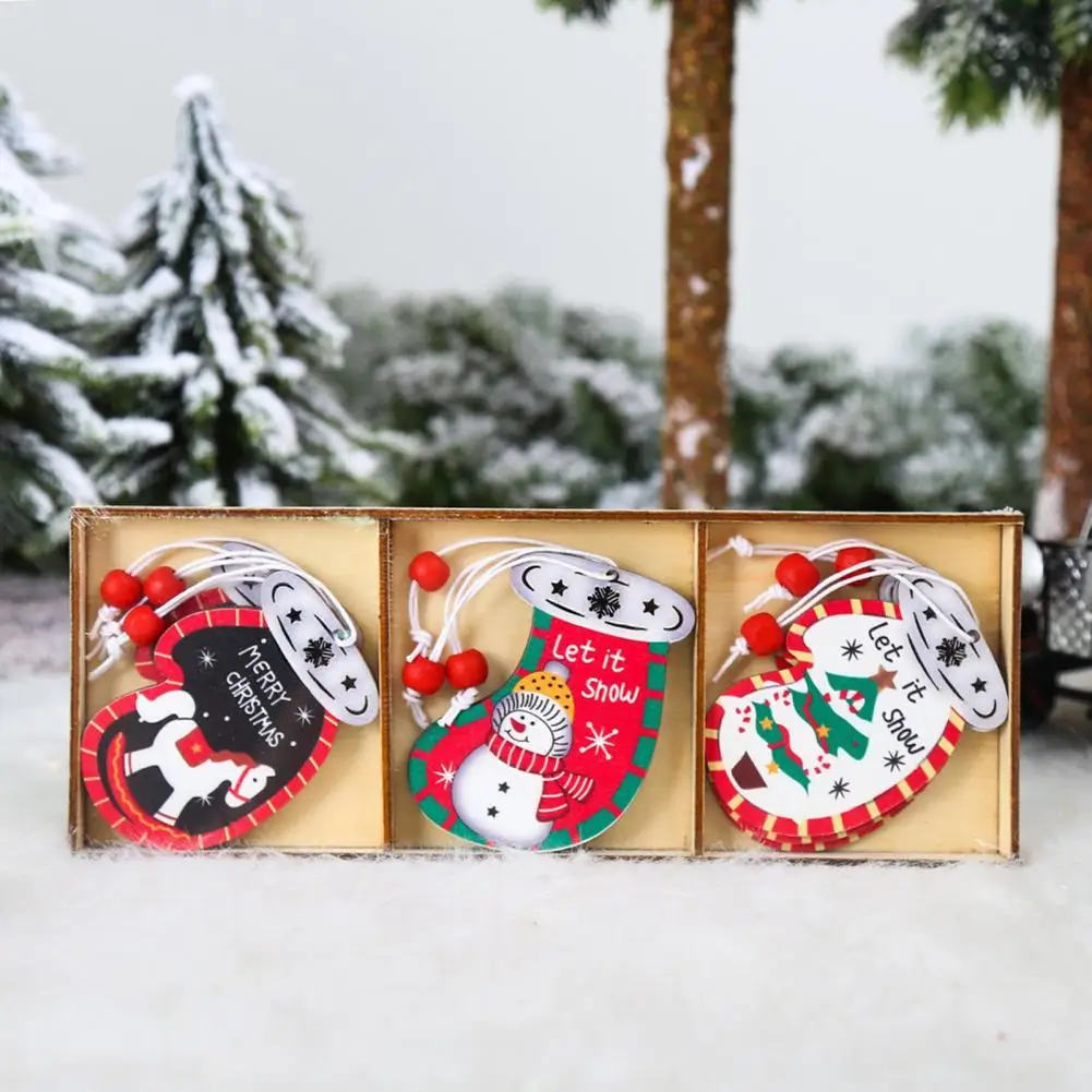 

9Pcs/Set Christmas Wooden Pendants Xmas Tree Hanging Ornaments Angle Shape Lovely Wood Hanging Widget Home Kids Gift Party Decor