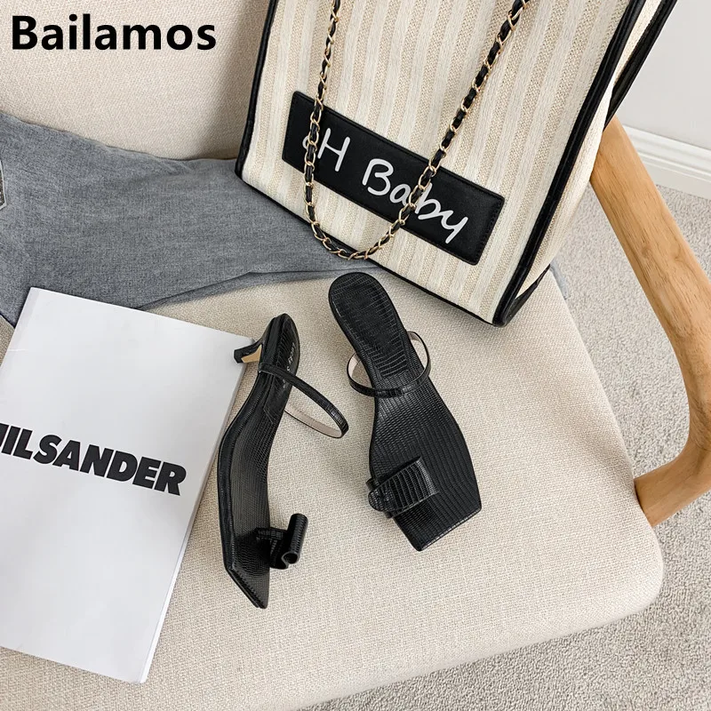 

Bailamos 2021 Spring Summen Women Sandals Woman Slip On Slippers Slides Shoes Mid Thin Heels Flip Flop Clip Toe Slides Hollow Pa