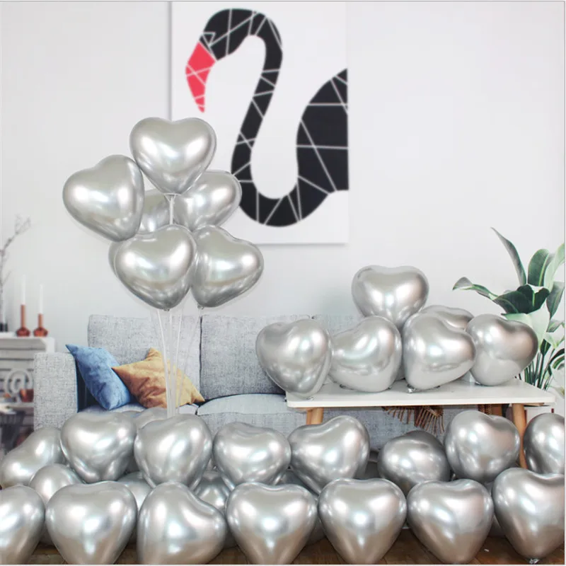 

10PCS New Balloon 10 Inch 2.2g Heart-Shaped Metal Balloon Party Decoration Balloon Birthday Wedding Decoration Latex Balloon