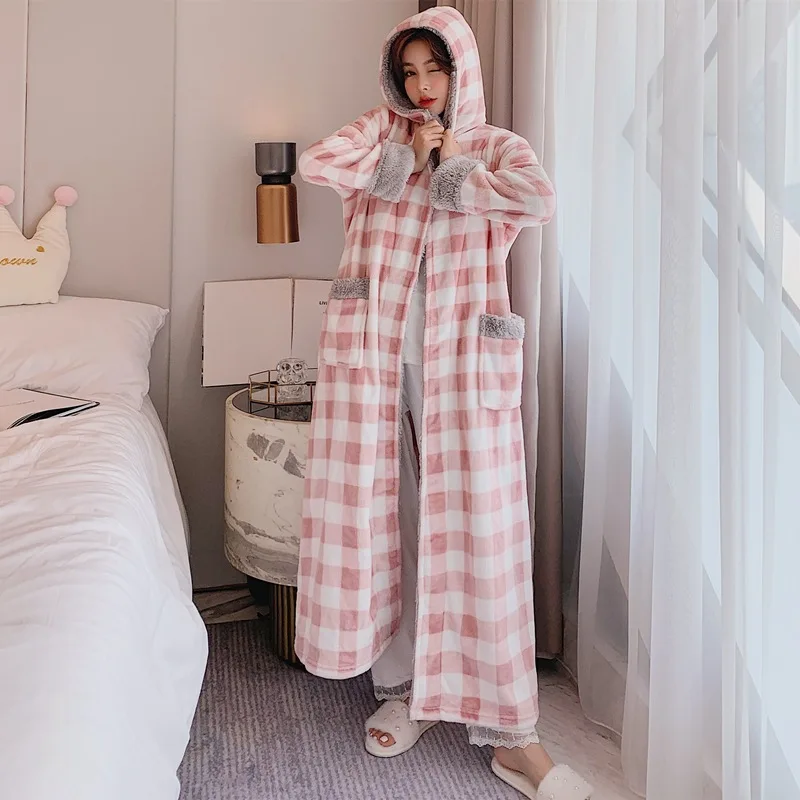 

2020 winter Oversized Flannel sleepwear robe pyjamas women nightwear bathrobe home clothing nightgown dressing gown nightdress