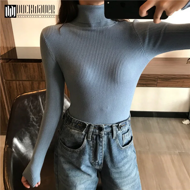 Женский вязаный свитер-водолазка Duckwaver мягкий джемпер с воротником-поло Модный