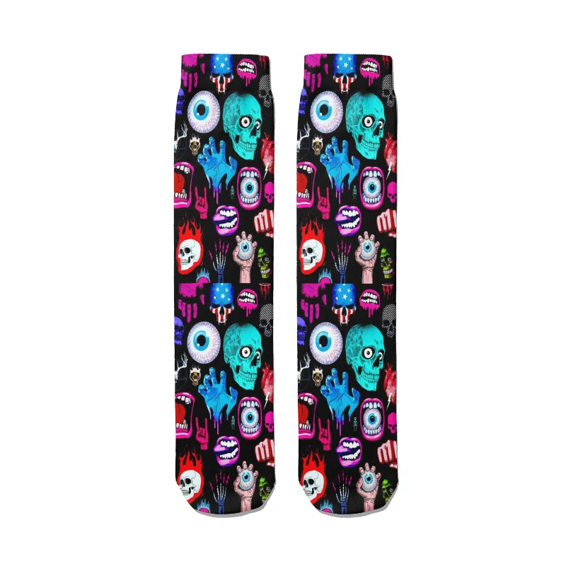 wool socks women Punk Floral Compression Cotton Socks Skull Colorful Skateboard Socks Unisex Women Medium Tube Socks Autumn Winter Warm Socks crew socks women