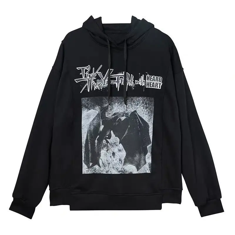 

Winter Harajuku High Street Korean fashion Dark Retro Print Loose Plus Fleece Hoodie Jacket Female sweatshirt vintage Oversized