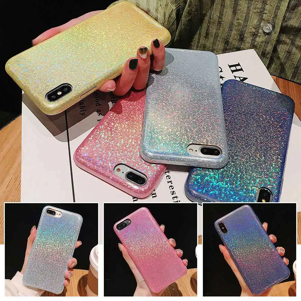 KISSCASE мягкие блестящие градиентные лазерные Чехлы для iPhone X XS Max XR силиконовые 8 7 6 6S
