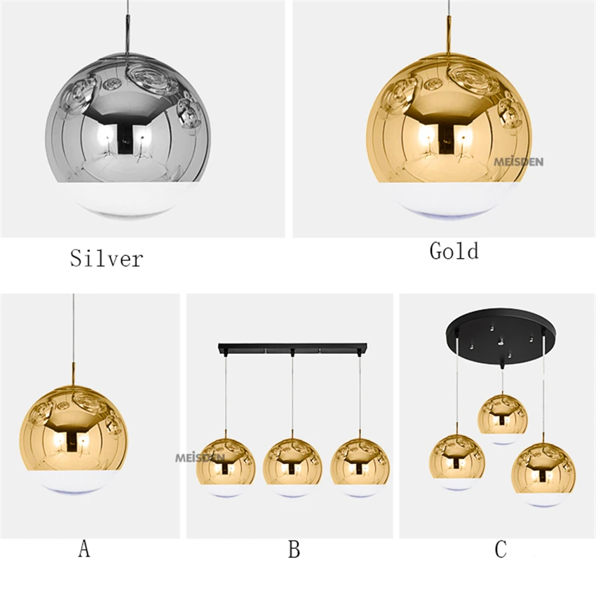 Скандинавский Золотой Серебряный стеклянный шар Лофт светодиодный подвесной