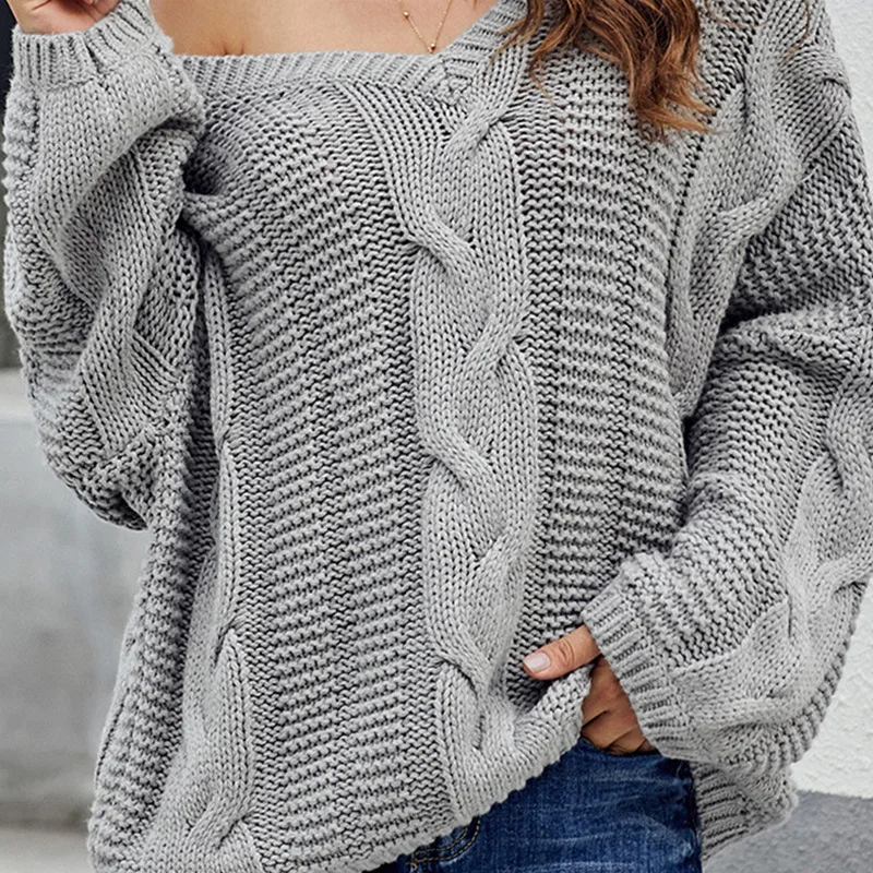 

Fashion Sweater Women Autumn/Winter New Cable Knit Long-Sleeved Double-Sided v-Neck Lady Knitted Pullovers Female Tops Clothing