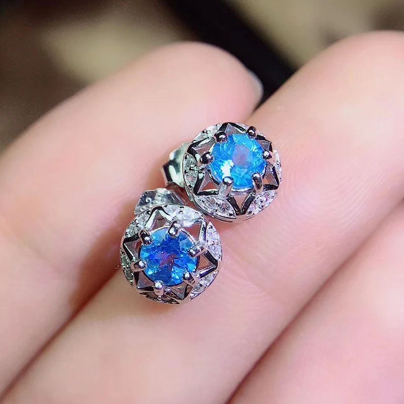 Женские серьги-гвоздики из серебра 925 пробы с натуральным топазом | Украшения и