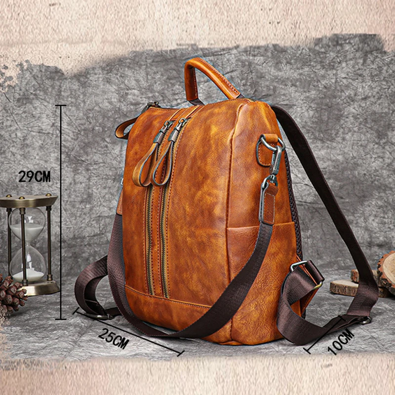 

YourSeason Genuine Leather Female Shoulder Travel Backpack 2021 Solid Color Handmade Women Vintage Large Capacity Cowhide Bags