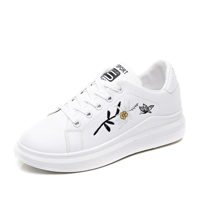 

2019 Korean Fashion Leather Flats White Sneakers Shoes for Women Flower Platforms Woman Shoes Ladies Shoes Schoenen Chaussure