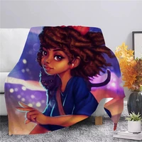 cartoon cute afro girl flannel blanket 3d print dreamlike style blanket adult home bedspread sofa bedding hiking picnic quilts