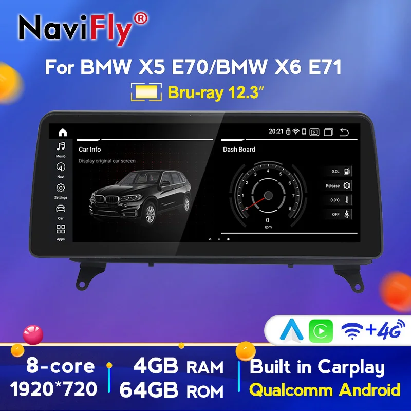 12 3 ''Qualcomm Android 10 0 автомобильный мультимедийный плеер для BMW X5 E70/X6 E71 (2007 2013)