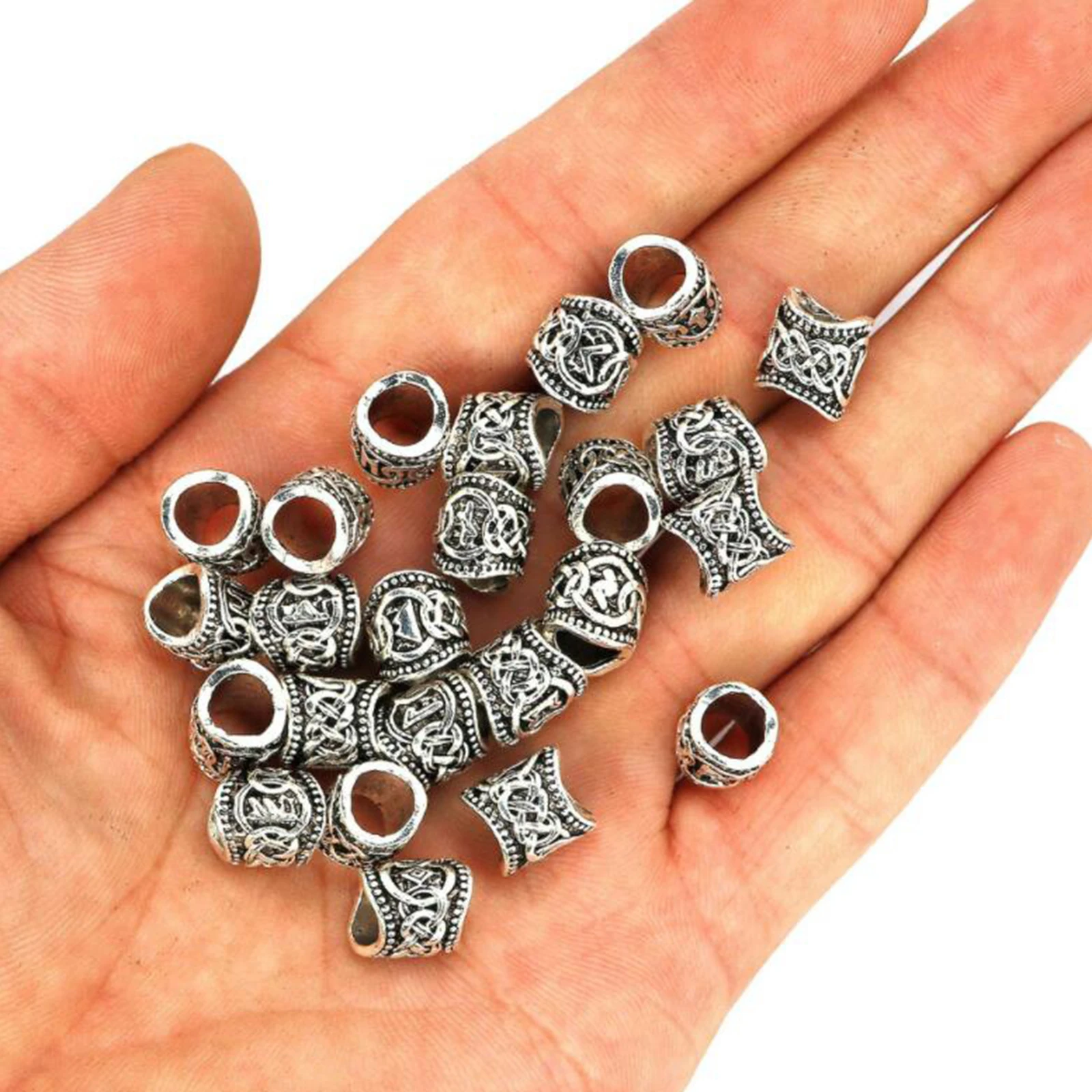 

24Pcs Viking Beard Beads Rings Hair Jewelry Bead Rune Dreadlock Jewelry