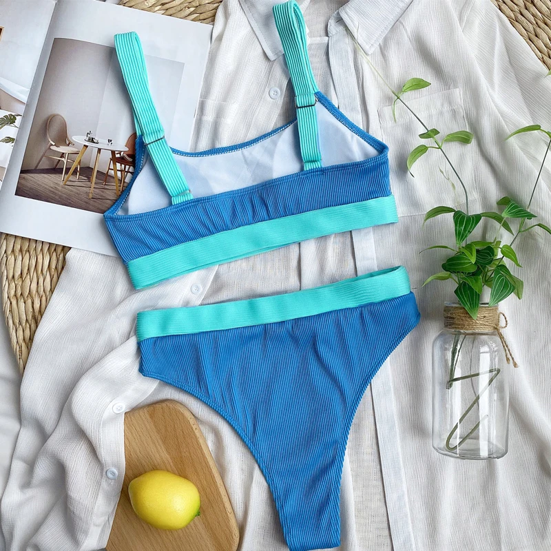 Купальник-бикини пуш-ап Женский пикантный купальный костюм голубой купальник из