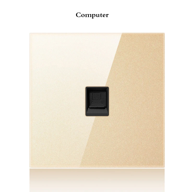 Computer Socket Шампань золото и белое стекло переключатель гнездо 1 банда 2 банды 3 банды 4 банды переключатель панель настенный тип 86 со светодиодный ТВ телефонная розетка - Цвет: Computer Socket