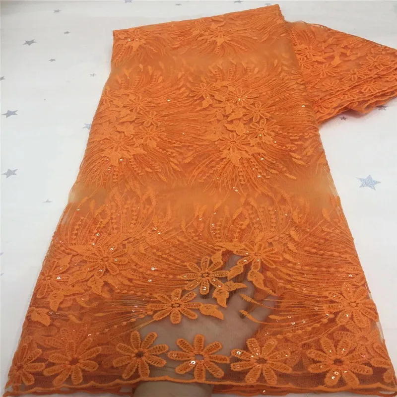 

Африканская белая блестящая оранжевая кружевная ткань 2021 высококачественное кружево французская Тюлевая кружевная ткань нигерийские кру...