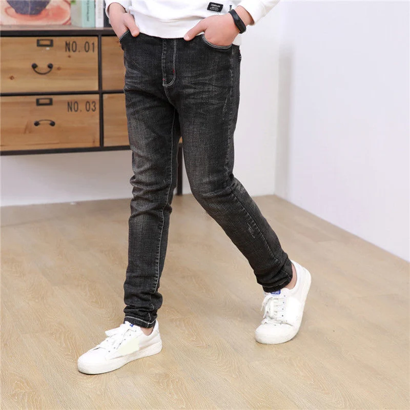 IENENS/модные классные джинсы детские джинсовые штаны осенние узкие стрейч