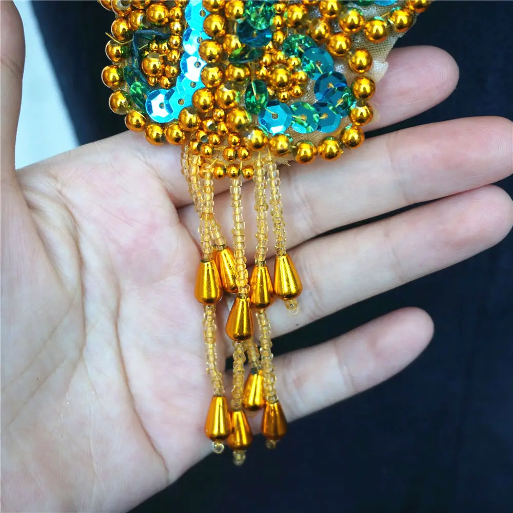 Радужные золотые блестки бисер ткань воротник аппликация пришивка патч