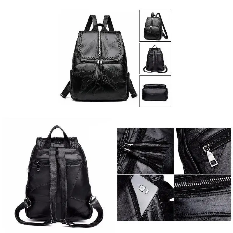 

Hot Selling Women Girl Backpack Travel PU Leather Large Capacity Shoulder Bags with Tassel