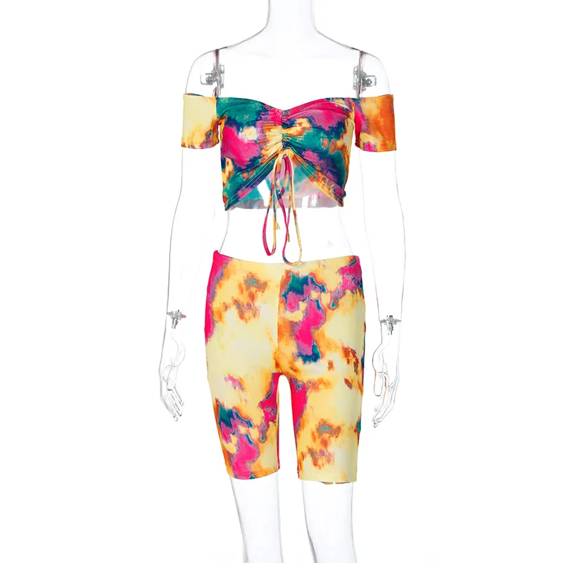Комплект из двух предметов NCLAGEN Tie Dye Женские топы и шорты на шнуровке с низким