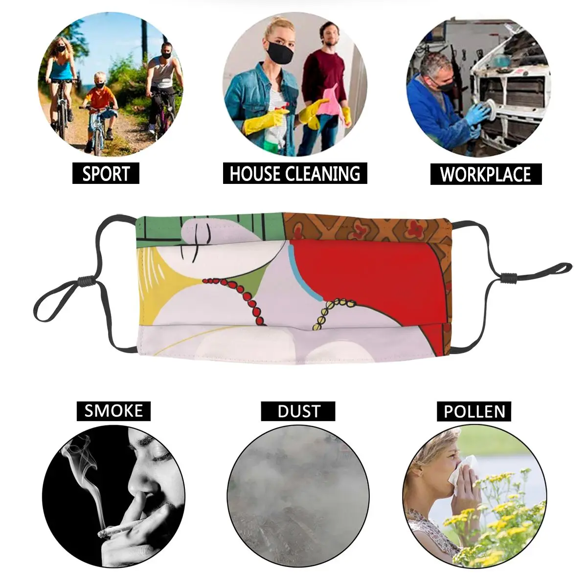 

Picasso's Dream Unisex Non-Disposable Face Mask Art Cubism Surrealism Artist Spanish Anti Haze Dust Protection Cover Respirator