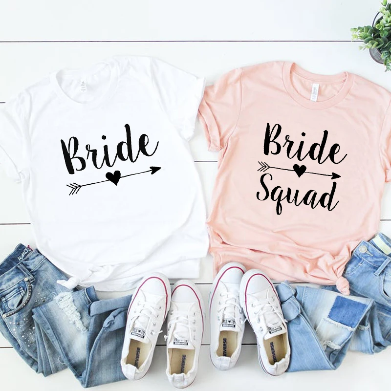

Bride Squad Wedding Party Graphic T Shirts Cotton Summer Fashion Tshirt Women Bachelorette Party Tops Female Clothes Plus Size