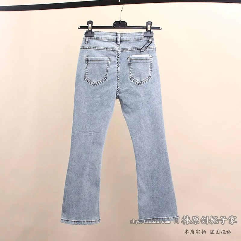 

Diamond Hot Drill Jeans Women 2020 Fashion Spring Slim Fit Denim Pants Female High-waist Elasticity Skinny Denim Flare Trousers