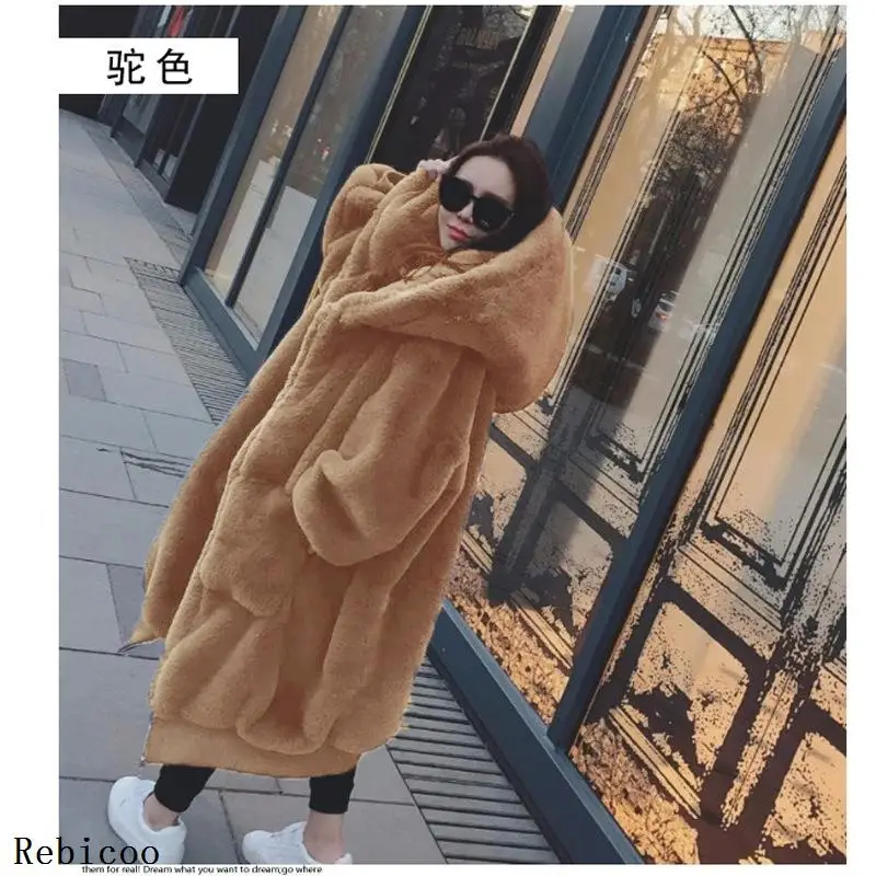 CAMEL Зимнее женское плотное теплое пальто с капюшоном из искусственного меха норки свободного размера плюс длинное пальто из искусственного меха - Цвет: CAMEL